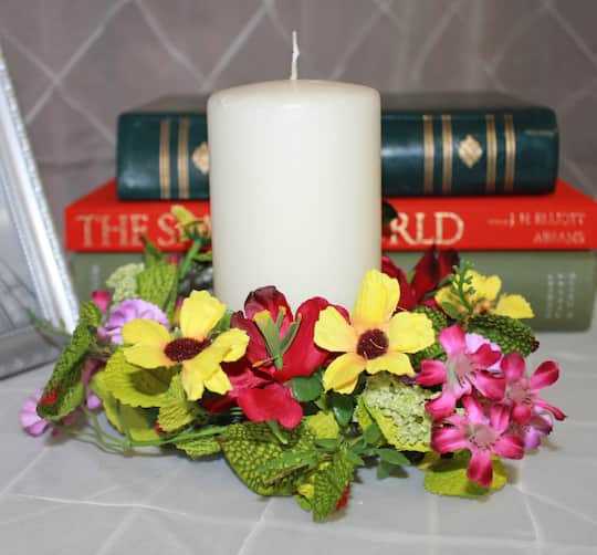 4.25" Red & Yellow Pansy Artificial Spring Candle Rings, 2ct.